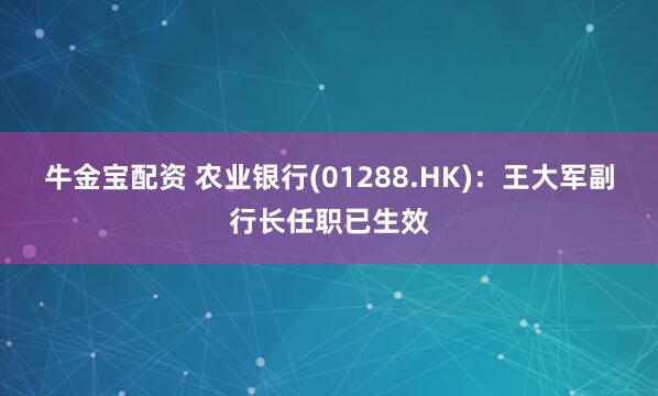 牛金宝配资 农业银行(01288.HK)：王大军副行长任职已生效